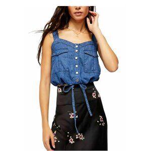 Free People Women's Palm Desert Sleeveless Denim Top, Blue, Large